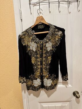 BALI CHIC Blouse Women’s M Jeweled beaded   BOHO Evening Wear Rayon